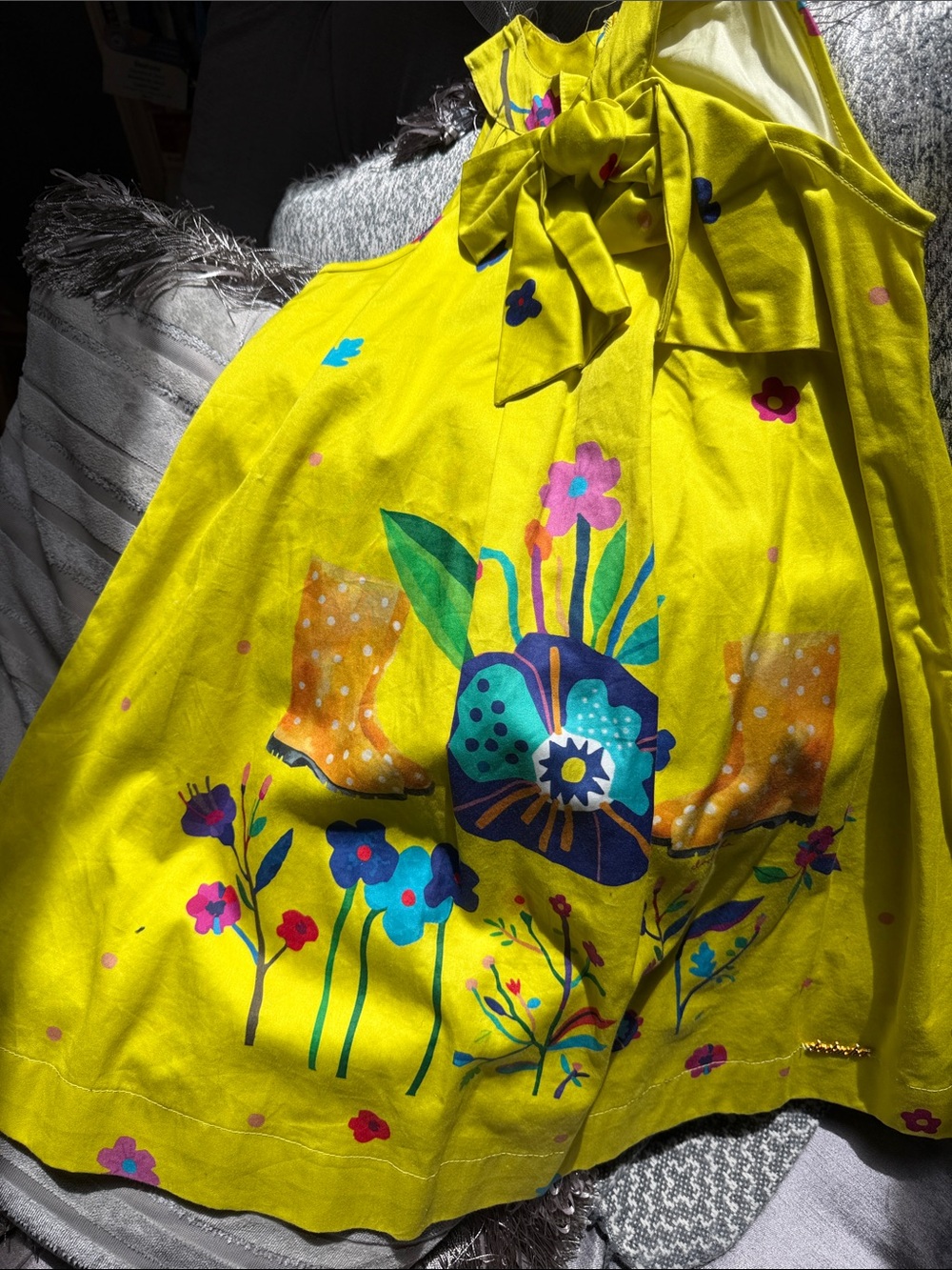 Girls' Bright Yellow Floral Sundress with Bow